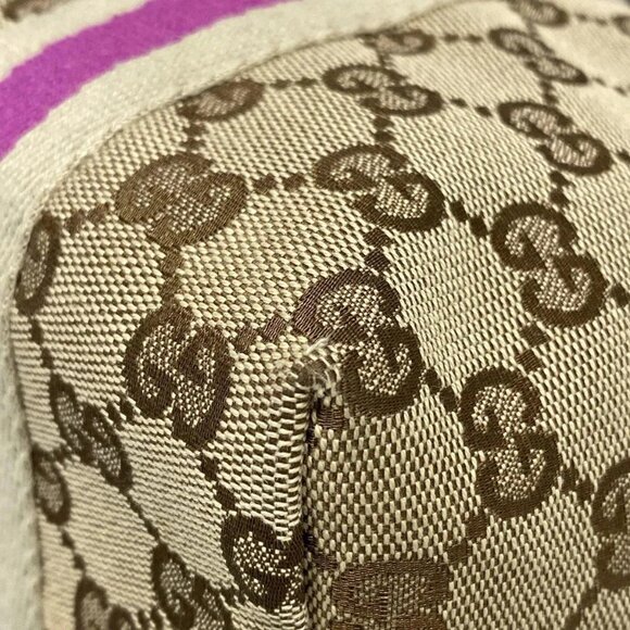 GUCCI GG 137396 Dark Brown Beige Pink Jacquard Leather Tote Bag - Picture 9 of 14